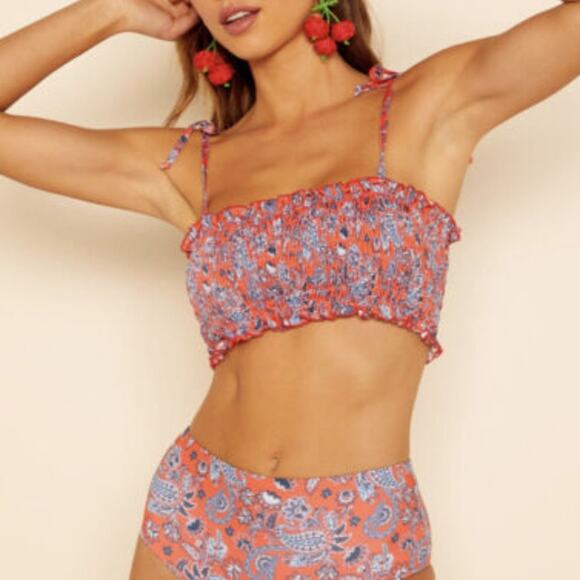 NWT Verdelimon Red Floral High Waisted Swim Bottom - Picture 8 of 8